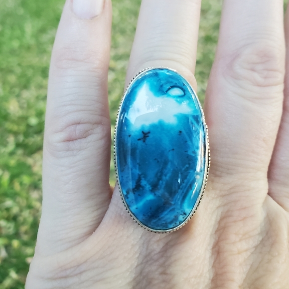 New Oversized Amazing Dendritic Opal 925 Silver Statement Ring. - Picture 3 of 16